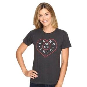 Life Is Good Graphic Tee Land of the Free SS Womens Gray Washed Black Tshirt XS